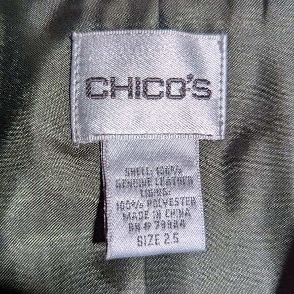 Vtg 1990s Chico's Olive Green Croc Embossed Button Up Collared Jacket 2.5 Sz L - Picture 3 of 3
